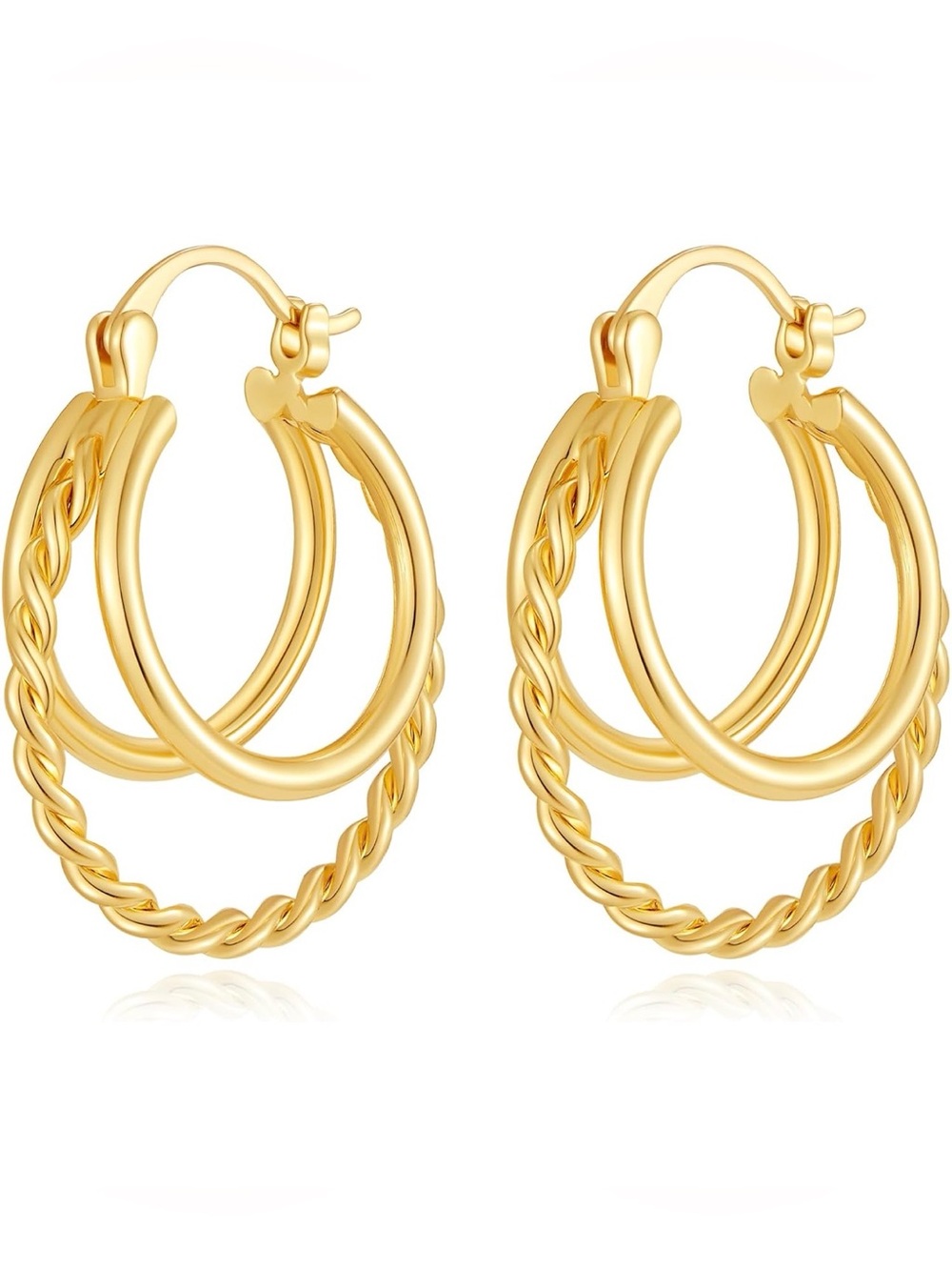 14k Gold Modern Double Hoop Twist Earrings - Women Jewelry
